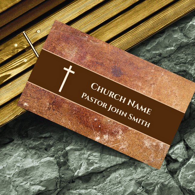 Church Pastor Rustic Faux Leather Christian Business Card (Creator Uploaded)