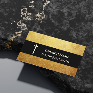 Church Pastor Rustic Gold Pattern Christian Business Card