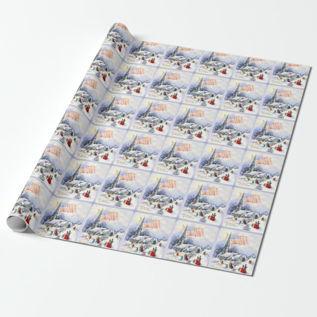 Church Patriotic Themed Christmas Wrapping pape Paper (Unrolled)