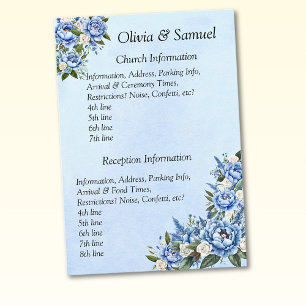 Church & Reception Venue info - Blue Peony  Enclosure Card