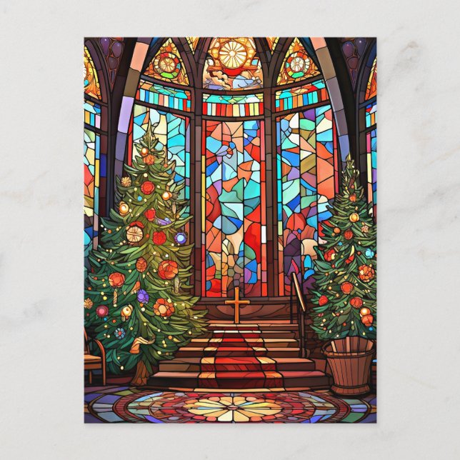 Church Sanctuary at Christmas Holiday Postcard (Front)