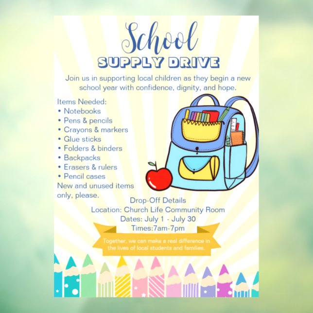 Church School Supply Drive Donation backpack (Sheet 3)