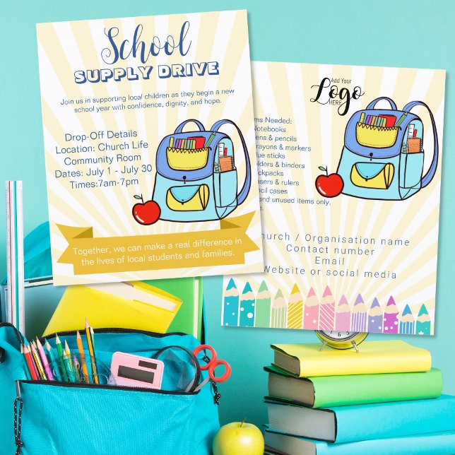 Church School Supply Drive Donation backpack Flyer (Creator Uploaded)