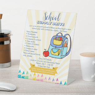 Church School Supply Drive Donation backpack Pedestal Sign