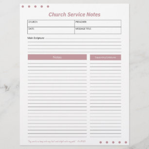Church Service Christian Pink Notes Custom Letterhead
