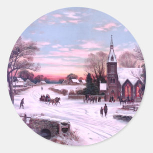 Church Services on Christmas Eve Morning Classic Round Sticker