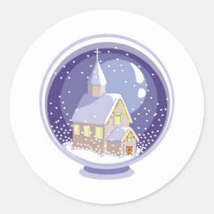 Church Snow Globe Classic Round Sticker