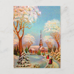 Church Snow Scene Vintage Art Postcard