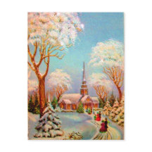 Church Snow Scene Vintage Art Postcard