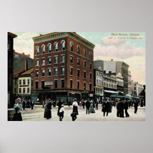 Church St. New Haven 1908 Vintage Poster