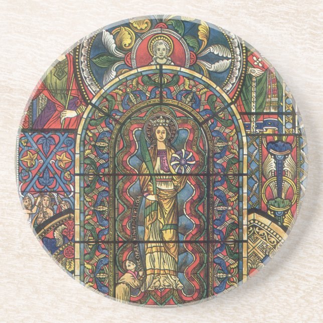 Church Stained Glass Window, Vintage Architecture Coaster (Front)