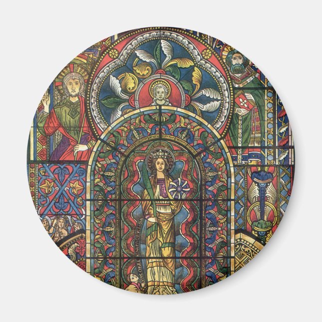 Church Stained Glass Window, Vintage Architecture Magnet (Front)