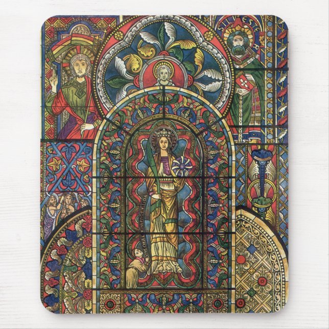Church Stained Glass Window, Vintage Architecture Mouse Pad (Front)