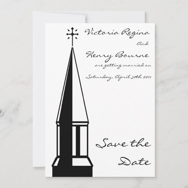 Church Steeple Save the Date Invitation (Front)