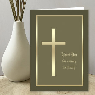 Church Thank You for Coming Gold Cross Card