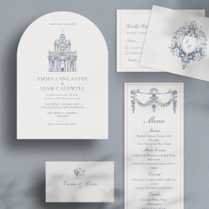 Church Venue Sketch Minimalist Arch Style Wedding Invitation