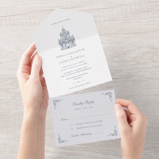 Church Venue Sketch Minimalist Wedding All In One Invitation (Creator Uploaded)