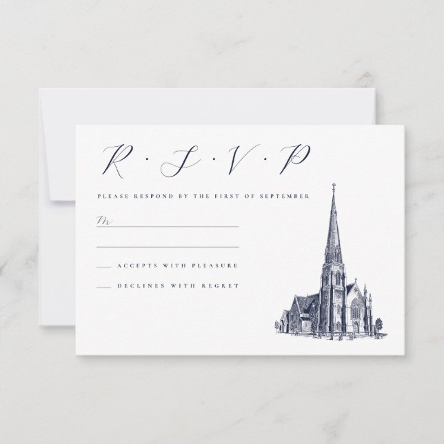 Church Vintage Venue Illustration Wedding RSVP Card (Front)