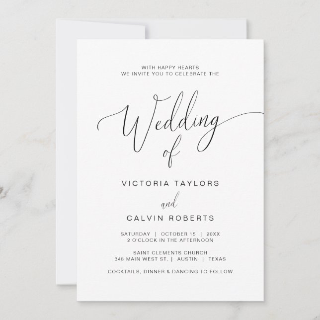 Church Wedding Ceremony Celebration, Modern Script Invitation (Front)