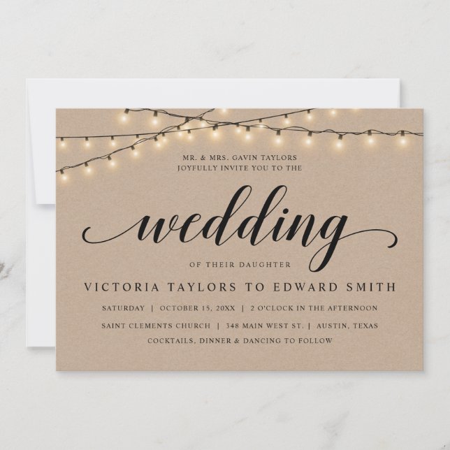 Church Wedding Ceremony, Parent Hosting, Kraft Invitation (Front)