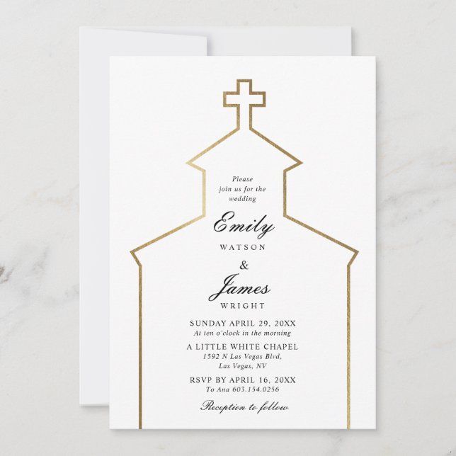 Church Wedding Invitation Gold Cross (Front)