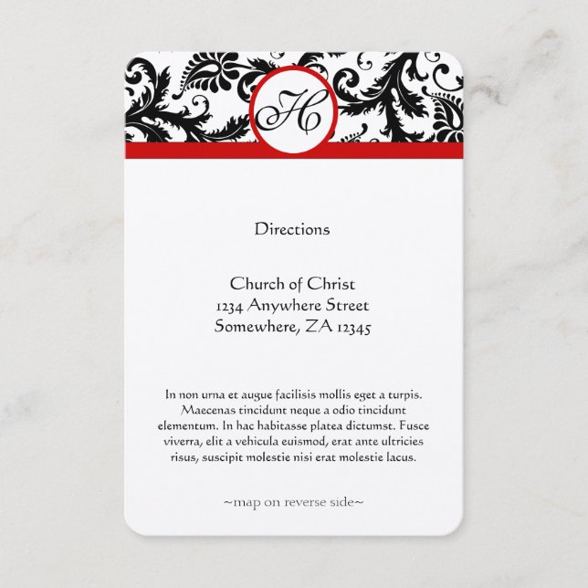 Church Wedding Reception Direction Card (Front)