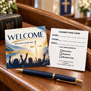 Church Welcome Blue Gold Worship Connection Cards