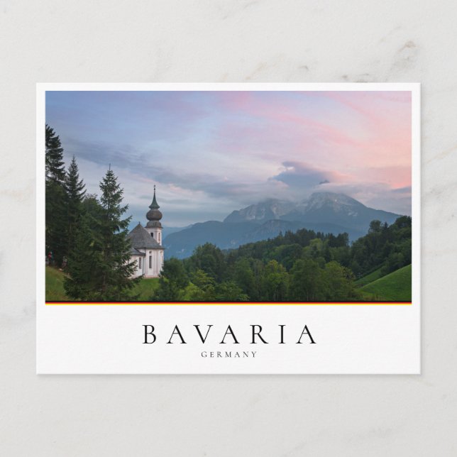 Church with Alps mountains at sunset Postcard (Front)