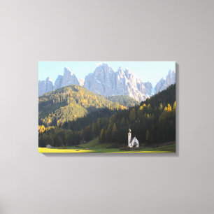 Church with Dolomites background canvas print