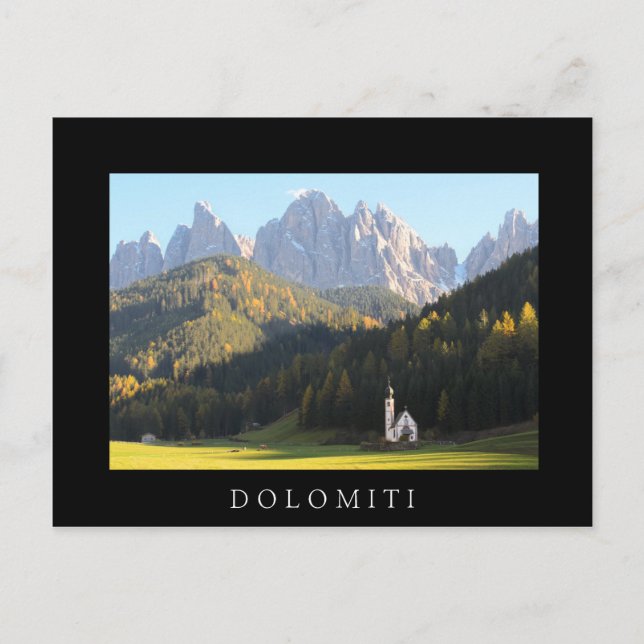 Church with mountain black Dolomiti postcard (Front)