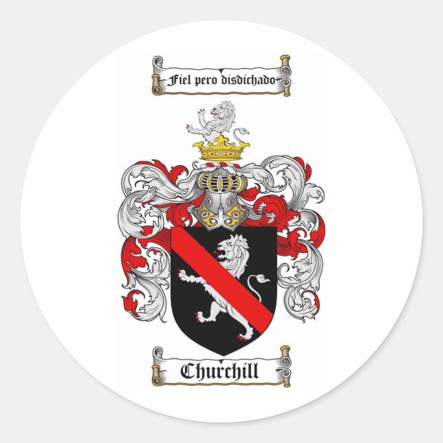 CHURCHILL FAMILY CREST -  CHURCHILL COAT OF ARMS CLASSIC ROUND STICKER (Front)