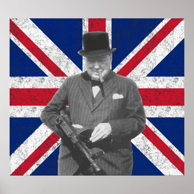 Churchill Posing With A Tommy Gun Poster (Front)