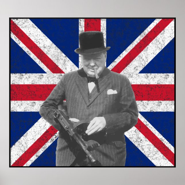 Churchill Posing With A Tommy Gun Poster (Front)