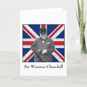 Churchill Posing With The British Flag Card