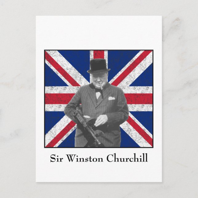Churchill Posing With The British Flag Postcard (Front)