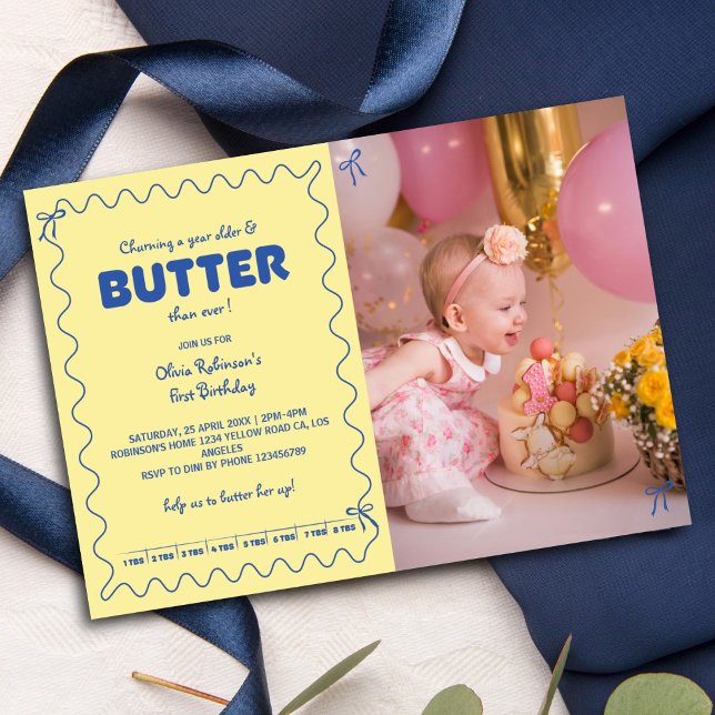 Churning a Year Older Butter Birthday Photo Invitation (Creator Uploaded)