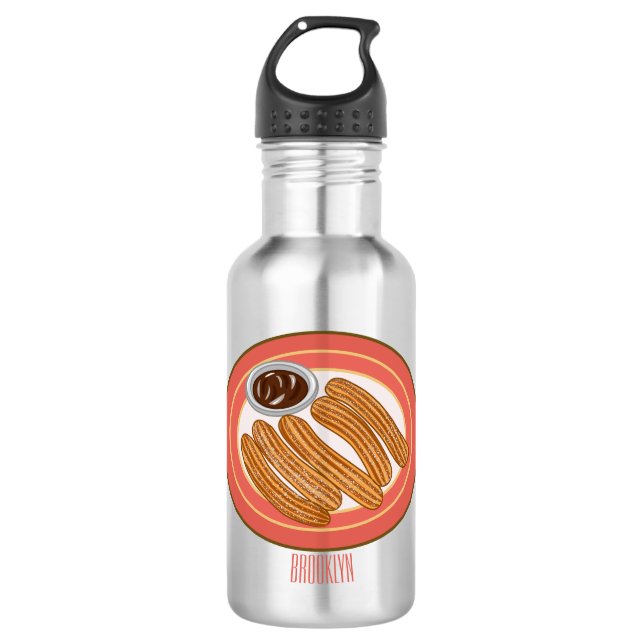 Churro cartoon illustration  532 ml water bottle (Front)