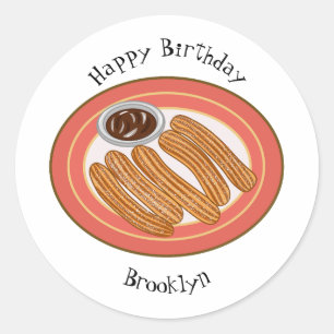 Churro cartoon illustration classic round sticker
