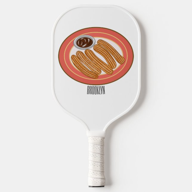 Churro cartoon illustration pickleball paddle (Front)