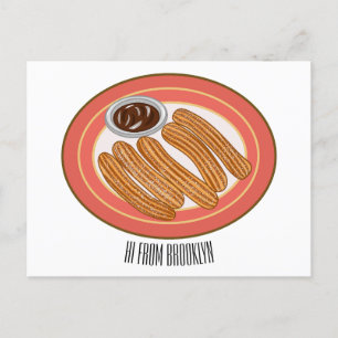 Churro cartoon illustration postcard