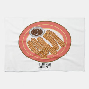 Churro cartoon illustration tea towel