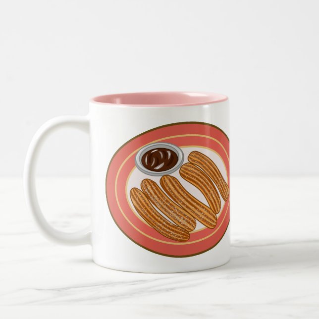 Churro cartoon illustration  Two-Tone coffee mug (Left)