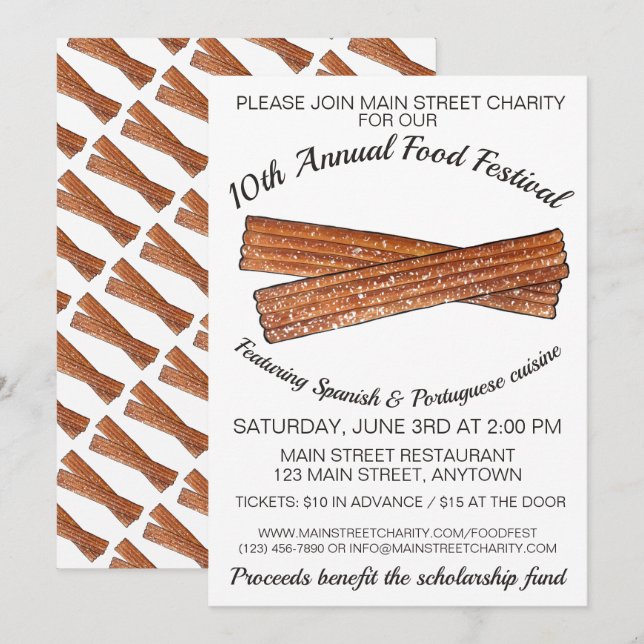 Churro Spanish Portuguese Churros Food Festival Invitation (Front/Back)