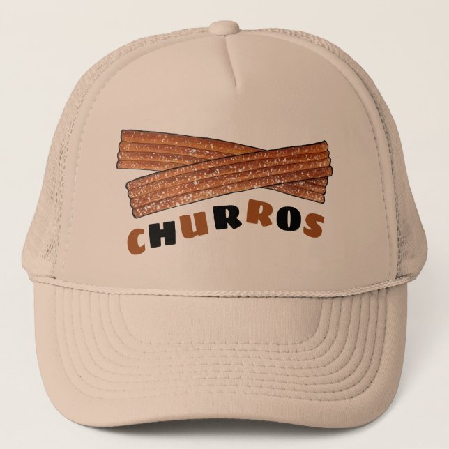CHURROS Spanish Portuguese Fried Churro Pastry Trucker Hat (Front)
