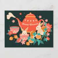 Chuseok Mid-Autumn Festival Teapot and Bunnies