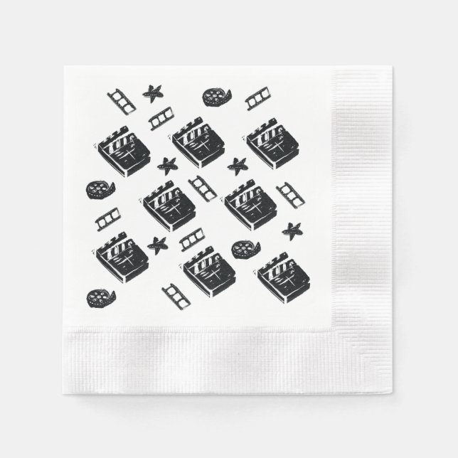 Ciak Pattern with cinema symbols and clapper board Napkin (Front)
