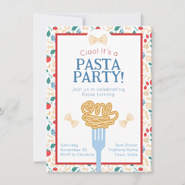 Ciao 1st Birthday Pasta Party Italian Bow Invite (Front)