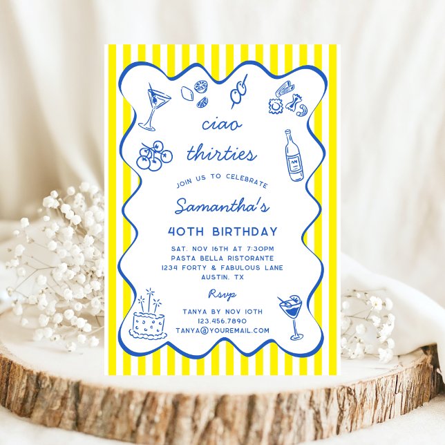 Ciao 30s Italian Pasta Dinner Party 40th Birthday Invitation (Creator Uploaded)