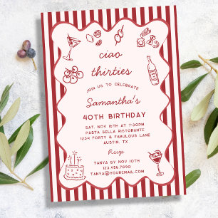 Ciao 30s Italian Pasta Dinner Party 40th Birthday Invitation