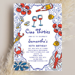 Ciao 30s Italian Seafood Wine Dinner 40th Birthday Invitation
